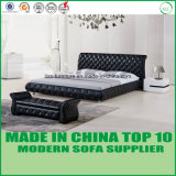 Black Color Modern Real Leather Double Bed