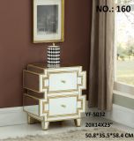 Gold Edge Mirrored Nightstand Table with 2 Drawers