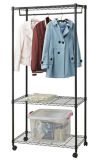 Black Eppoxy Metal Wire Closet Organizer Rack with Wheels