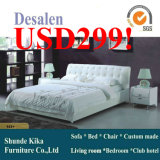 White Modern Genuine Leather Bed with Buckle (988)
