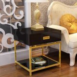 Wood and Gold Stainless Steel Side Table