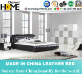 Best-Selling Modern Bedroom Furniture Black Genuine Leather Bed (HC359)