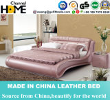 New Elegant Bedroom Furniture Pink Genuine Leather Bed (HC556)