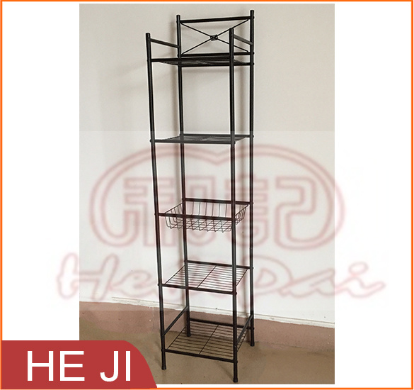 Powder Coated Wire Shelf with Four Tiers and One Basket